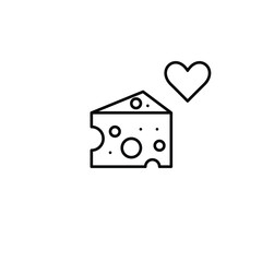 Block of cheese and heart. Healthy groceries for cooking. Customer favorite. Pixel perfect, editable stroke vector icon