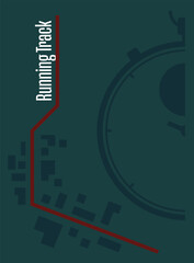 running track poster with timer silhouette and red running line background vector illustration