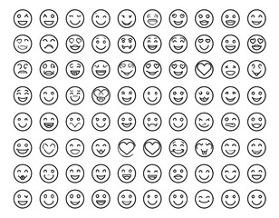 Collection of diverse emoji faces expressing various emotions.