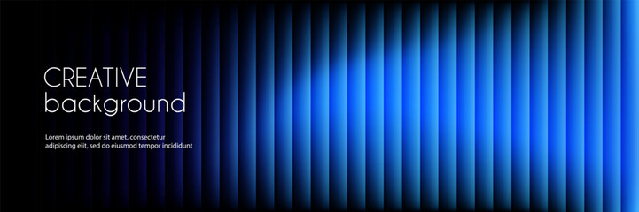 Ribbed glass abstract blue banner. Refracted striped creative vector long background for business presentations, web header design