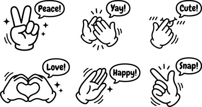 Cartoon Hands Making Gestures with Speech Bubbles