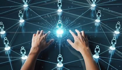 Network Connection: A conceptual representation of interconnected people, a display of how technology brings individuals together with a focus on communication.