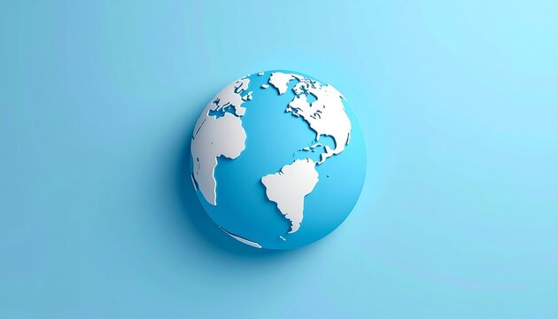 A stylized globe with white continents on a blue ocean, symbolizing global unity and environmental awareness.