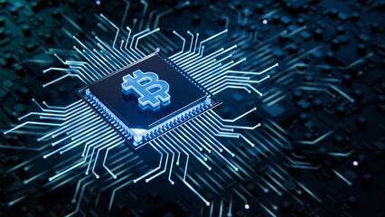 Blockchain and Cryptocurrency Technology Concept Illustrated on a Processor.