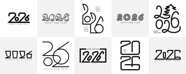 Happy new year 2026 numbers set. Logo text design. Celebration concept. Vector illustration in flat style