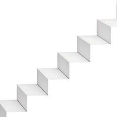 Abstract white staircase ascending against a stark black background
