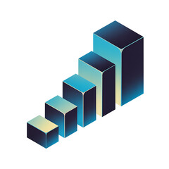 Abstract geometric shapes arranged in ascending order against a dark background