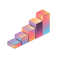 Isometric bar graph showing upward trend with gradient colors on black background