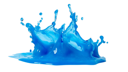 Vibrant blue liquid splashes dramatically upwards against a transparent background