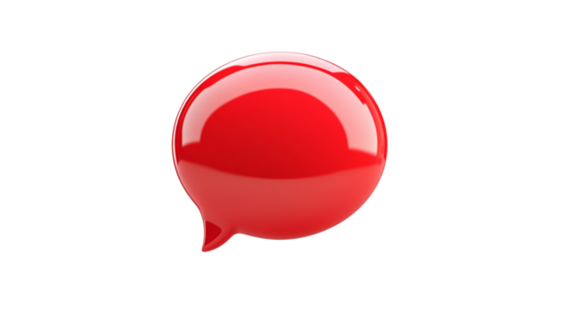 Glossy red speech bubble icon floating against a transparent background