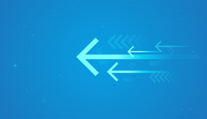 The Bold arrows moving left across a digital blue background symbolize a backward shift in finance and business, such as market pullbacks or strategic retreats