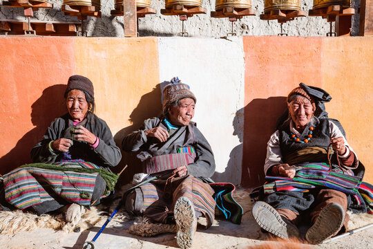 Old local women, Lo Manthang, Upper Mustang region, Nepal