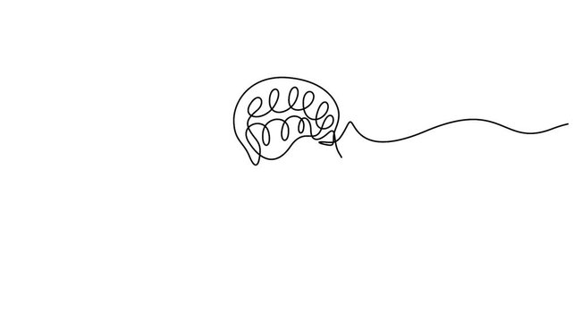Thinking process and creativity- Human brain with head minimalist single line drawing animation