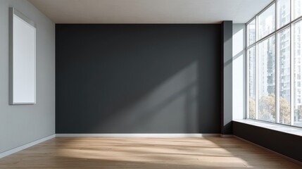 Fototapeta premium Contemporary space with a solid deep gray wall ideal for design mockups
