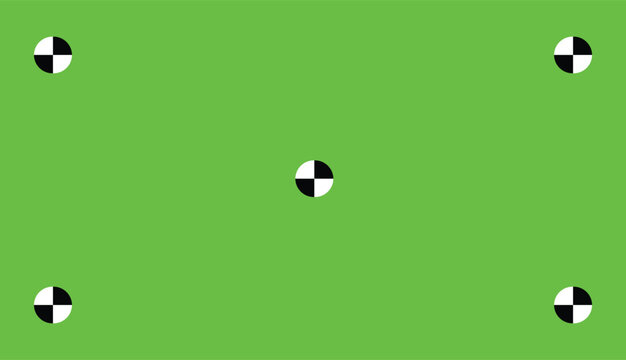 Green screen with VFX motion tracking markers. Template for cinema industry. Video maker instrument. Chroma key color video footage with track point. Vector illustration.