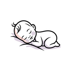 Illustration of Sleeping Baby on Pillow with Closed Eyes and Curly Hair