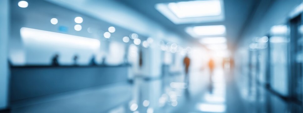 A large, empty hallway with a few people walking down it