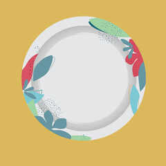 One time floral  plate  vector isolated on background.