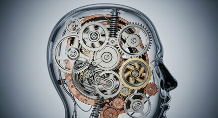 Artificial Intelligence: Side Profile of Gears in Human Brain Concept