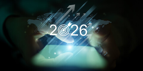 Global Growth and Strategic Business Targets for 2026 Illustrated on a Digital Screen.