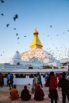 Boudhanath stupa at sunrise, Kathmandu, Nepal