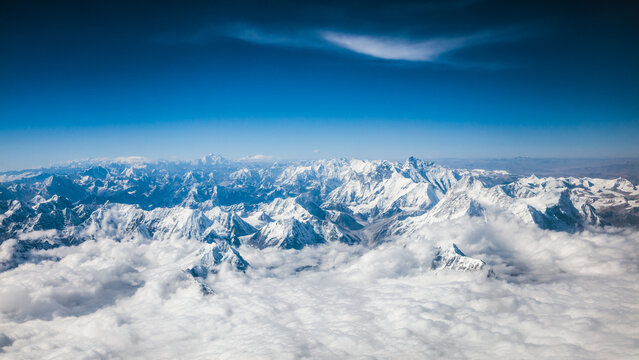 Aerial view of Himalaya range with mount Everest, Nepal