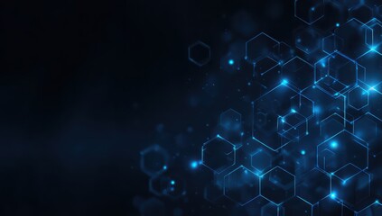 A blue background with a lot of hexagons and dots