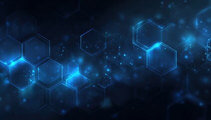 A blue background with hexagonal shapes that are illuminated