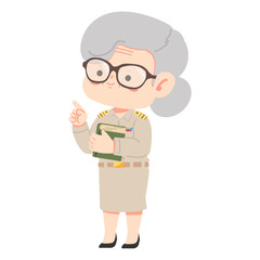 Illustration of Elderly Teacher Holding Books