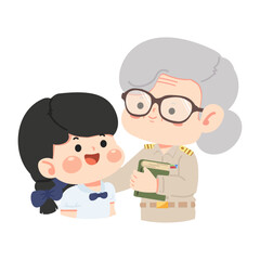 Illustration of Teacher with Student Holding Book