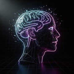 Neon Abstract Human Brain Illustration