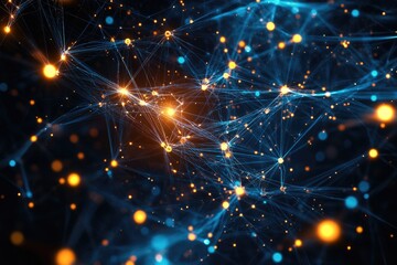 Fototapeta premium A vibrant and dynamic digital network of interconnected nodes and lines, representing the intricate web of connections and relationships within a complex system.