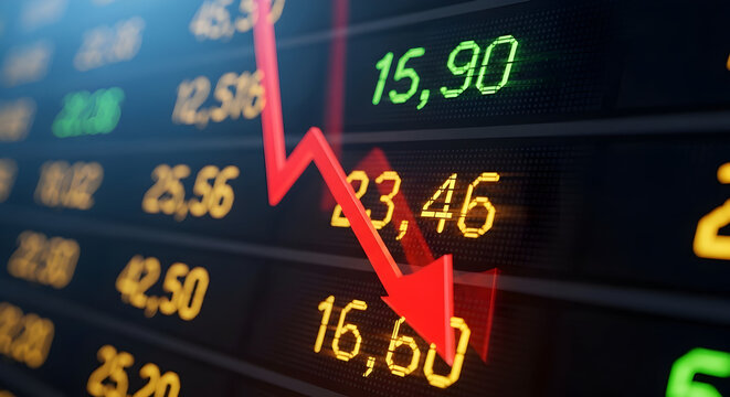 Financial Market Decline: Stock Trading Chart Showing Downward Trend With Falling Prices On Digital Display Conceptual Visualization