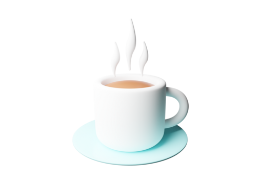 Steaming hot beverage in white ceramic mug on saucer isolated on transparent background - Powered by Adobe