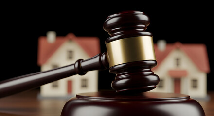 Legal Concept Of Property Ownership And Real Estate Auctions Featuring A Gavel At The Center Symbolizing Justice And Fairness In Transactions