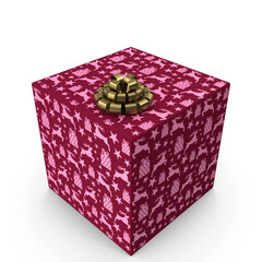Christmas gift box with golden bow and reindeer pattern design