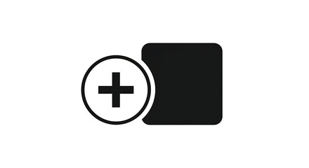 Fototapeta premium Add Icon Image with Plus Sign, Black Square, White Circle, Minimalist UI Symbol for Digital Interface, 8K image 