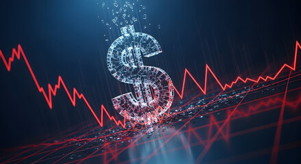 Dazzling Digital Representation Of A Dollar Sign Surrounded By Financial Graphs Indicating Market Trends And Economic Shifts In 2023
