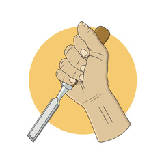 Hand holding a carving tools. Vector illustration