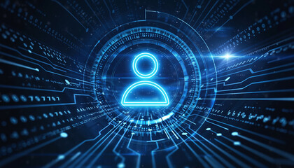 Cyber Persona: A digital representation of a person, illuminated in a circuit board network, symbolizing the modern interconnected digital age, focusing on human connections.