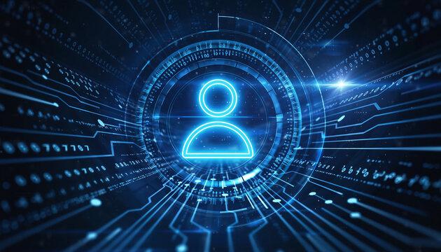 Cyber Persona: A digital representation of a person, illuminated in a circuit board network, symbolizing the modern interconnected digital age, focusing on human connections.