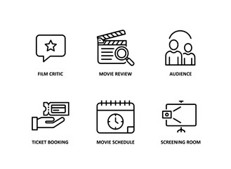 Film Critic Movie Review Audience Ticket Booking Movie Schedule Screening Room Minimal Bold Line Icon Set