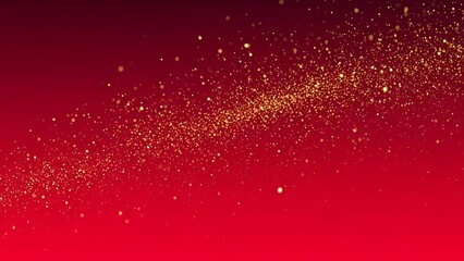 Elegant festive background featuring a dynamic whisk of shimmering gold dust particles flowing across a vibrant red gradient backdrop