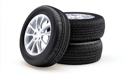 Stacked Car Tires with Alloy Wheels