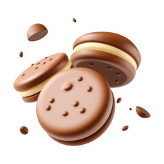 Fototapeta premium chocolate macarons with cocoa cream filling arranged and scattered isolated on transparent background png