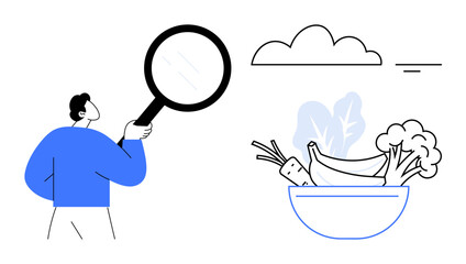 Food exploration concept. Food exploration promoted as part of a healthy lifestyle. Food exploration focusing on vegetables, fruits, and natural choices. For wellness, health, diet, sustainability