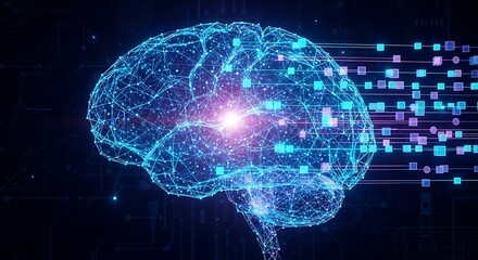 Digital Brain AI Concept Neural Network Processing Information and Future Technology