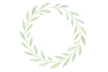 Watercolor green leaves wreath with transparent background