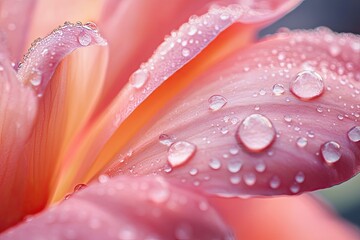 A close-up of a pink flower with water droplets on its petals, set against a blurred background of green leaves.