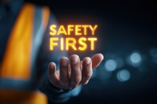 Workplace safety initiatives construction site visual content urban environment close-up view safety awareness campaign